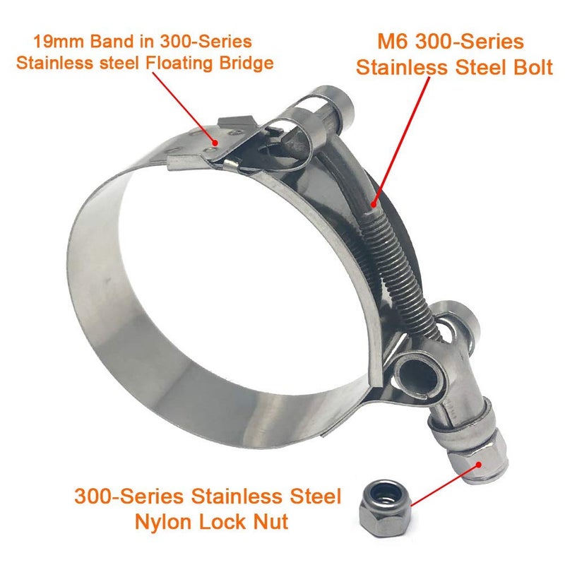 ISPINNER 2 Pack 1.75 Inch Stainless Steel T-Bolt Hose Clamps, Clamp Range 51-59mm for 1.75" Hose ID, Pack of 2 - Image 2
